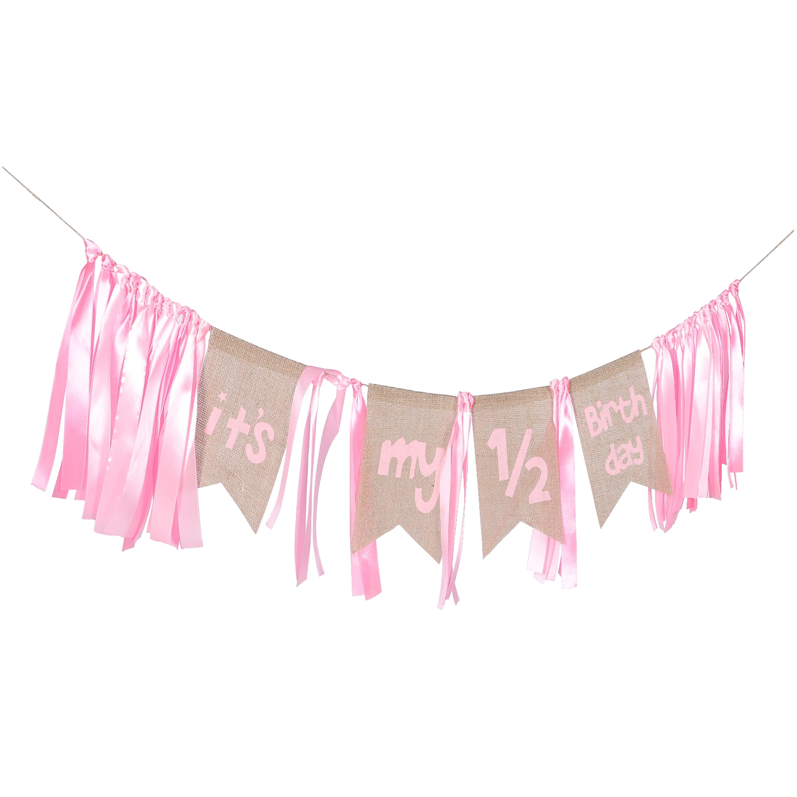 

Blue Pink Fabric Flags Half Birthday Decorations Chair Banner 1 2 Years Party Supplies Reusable Non Fading Easy Install