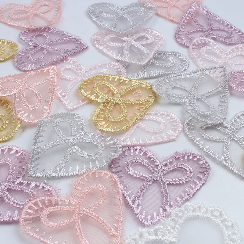 20PCS/Lot 31*27mm Heart Shape Vintage Lace Stick Sew on Farbic Flower Motifs Lace Cratfs DIY Dress Accessories Patch