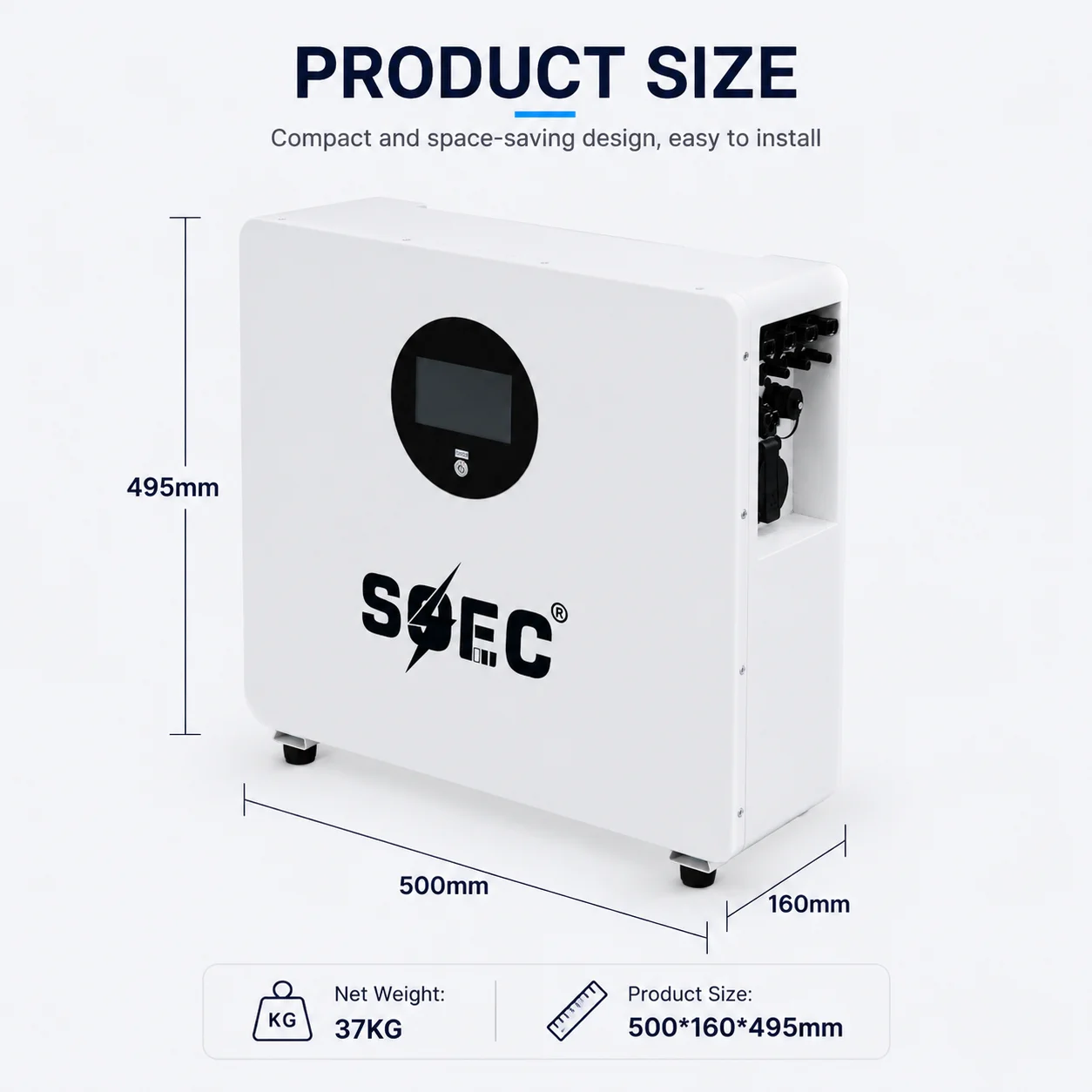 SOEC 2.5kWh 1.5kW Inverter Balcony Energy Storage System All-in-One LiFePO4 Battery IP65 Waterproof Home Solar Power Station