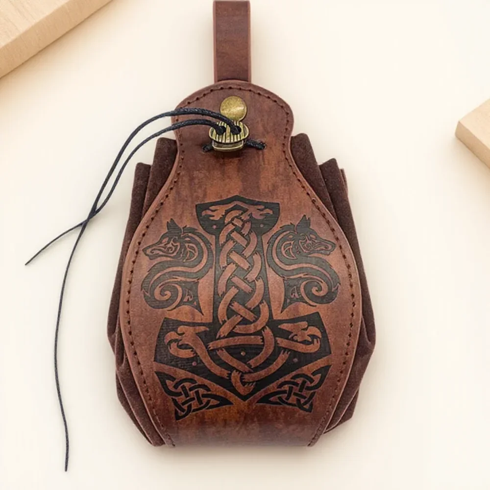 

Medieval Portable Faux Leather Drawstring Bag Vintage Coin Purse Dice Bag Waist Bag for Men