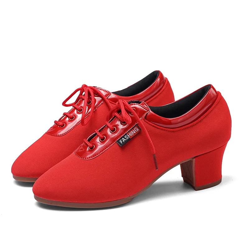 Ballroom Jazz Salsa Men Dancing Shoes Women Dance Shoes Latin Heels 5CM Practice Black/Red Casual Training Modern Dance Sneakers