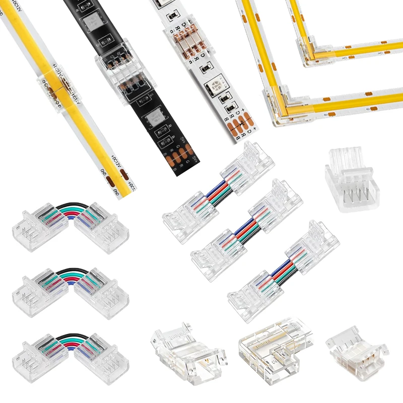 5/8/10mm 2Pin 3Pin 4Pin COB/SMD LED Light Strip Transparent Solderless Hat Connector L-Shaped Crystal Buckle Connectors