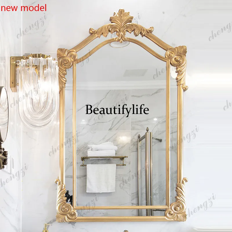 European makeup mirror retro vanity mirror wall hanging carved wall hanging bathroom, entrance decorative mirrorN138