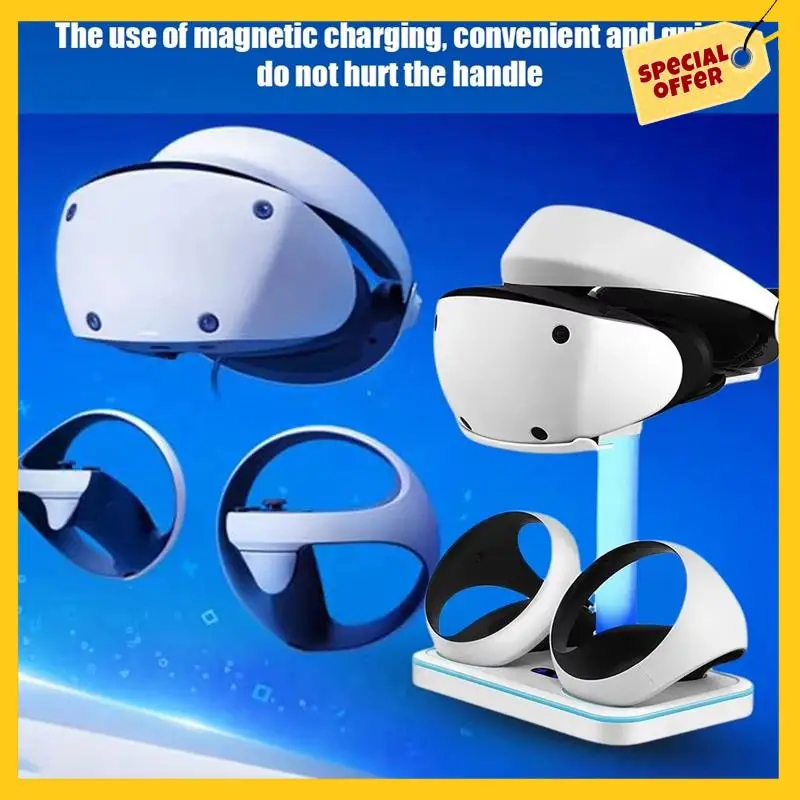 محطة شحن ABDE لـ PS VR2 مع ضوء RGB، قاعدة شحن عمودية تدعم ملحقات عرض سماعة الرأس PSVR2