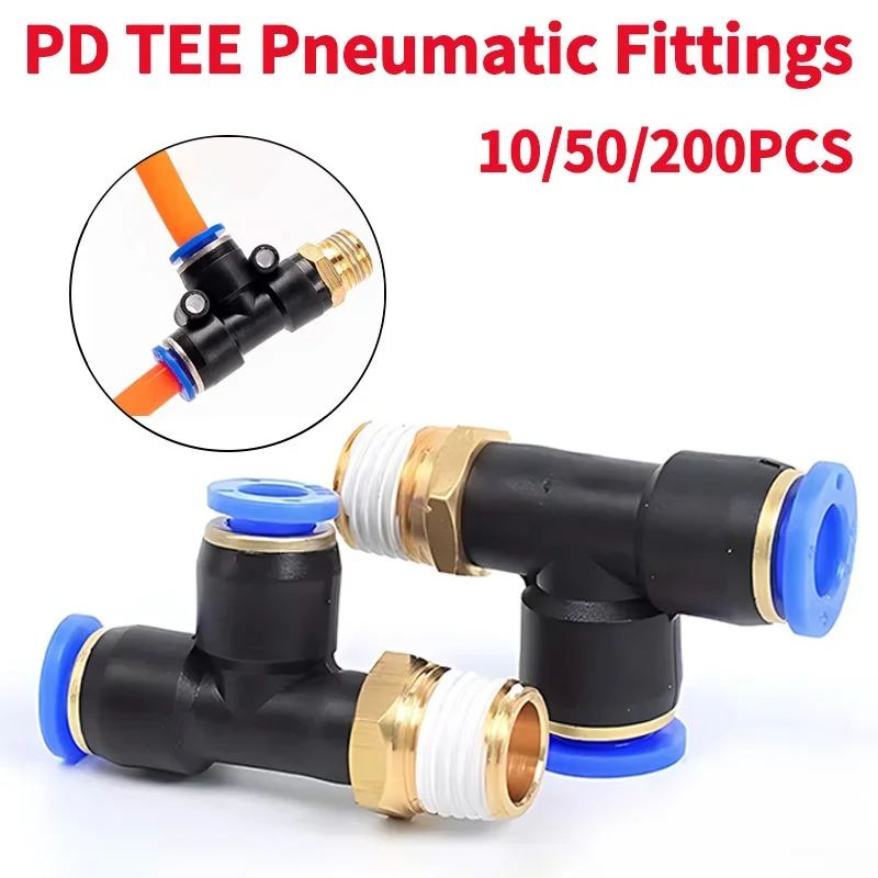 

PD Pneumatic Coupling Air Connector Fitting T-Shaped Tee: Compatible with 4-12mm Hose Pipes and M5-1/2" BSPT Male Thread Sizes