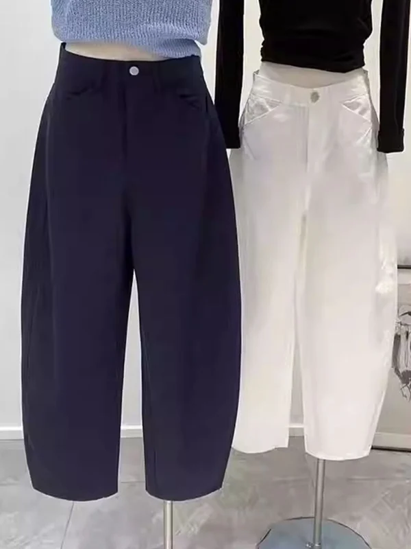 Spodnie damskie z wysokim stanem z bawełny i lnu, krój marchewkowy, nowość na lato 2025, codzienne spodnie z wysokim stanem i szerokimi nogawkami, artystyczny styl do pracy.