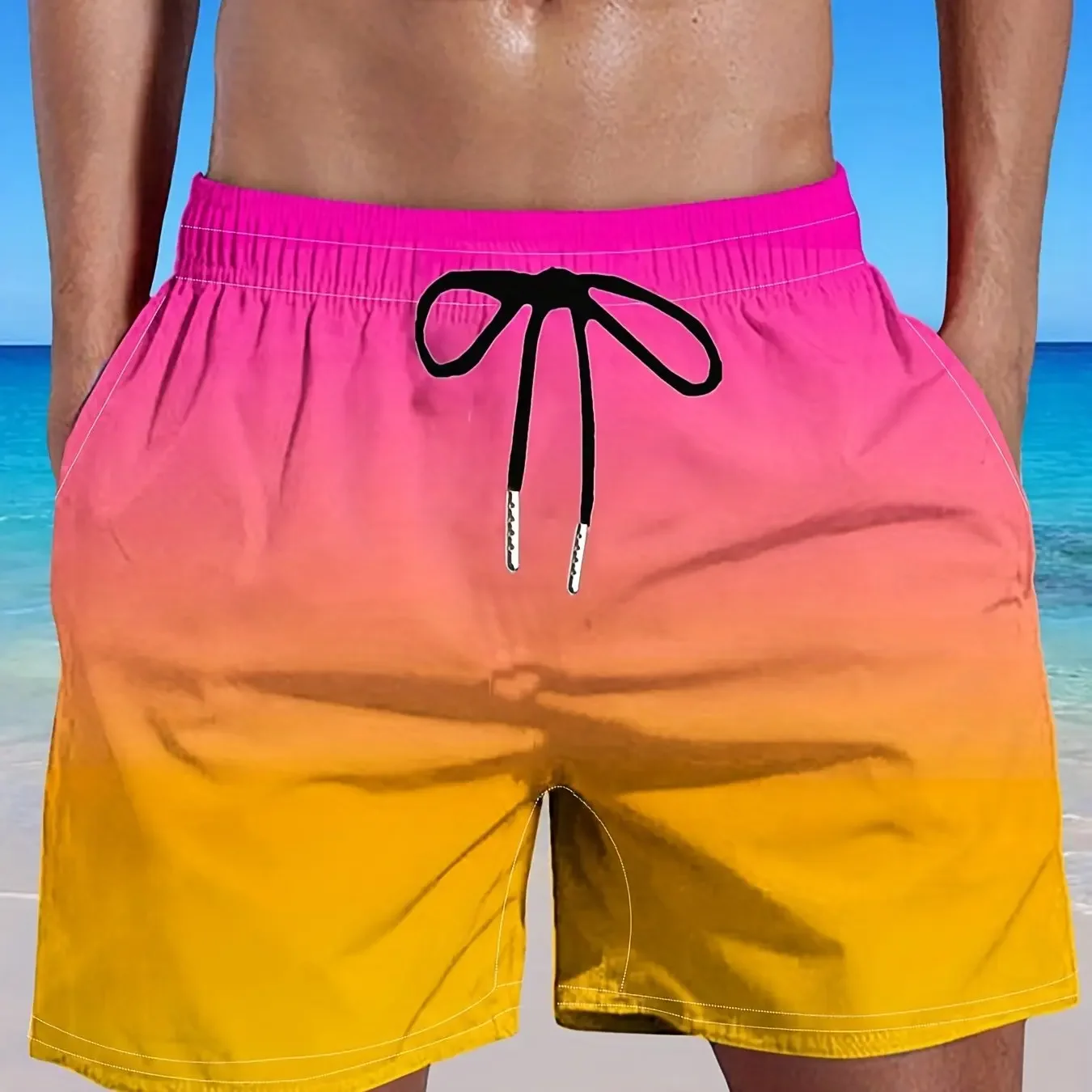 Men\'s Plus Size Gradient Color Shorts Beach Pants Holiday Shorts Elastic Drawstring Sports Gym Short Pants Summer Beach Shorts