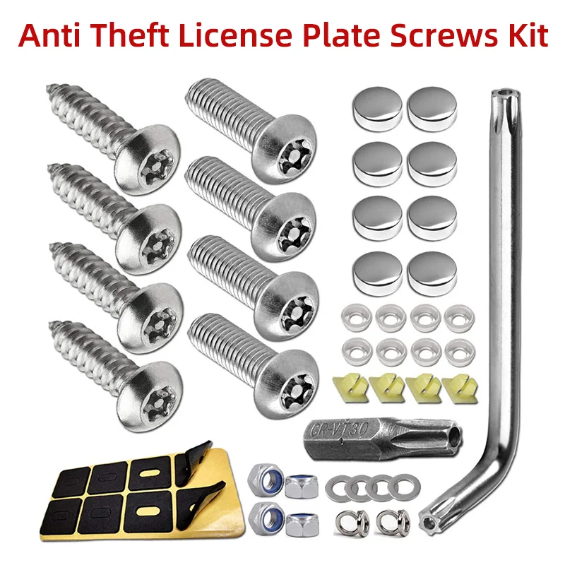 Anti Theft License Plate Screws Kit Stainless Steel M6 Security Torx Bolts Fasteners for Front Rear Car Tag Mount