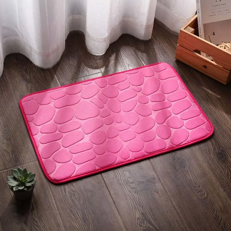 

Pink Mat Non-slip Carpet Cobblestone Embossed Bathroom Bath In Wash Basin Bathtub Side Floor Rug Shower Room Doormat Memory Foam