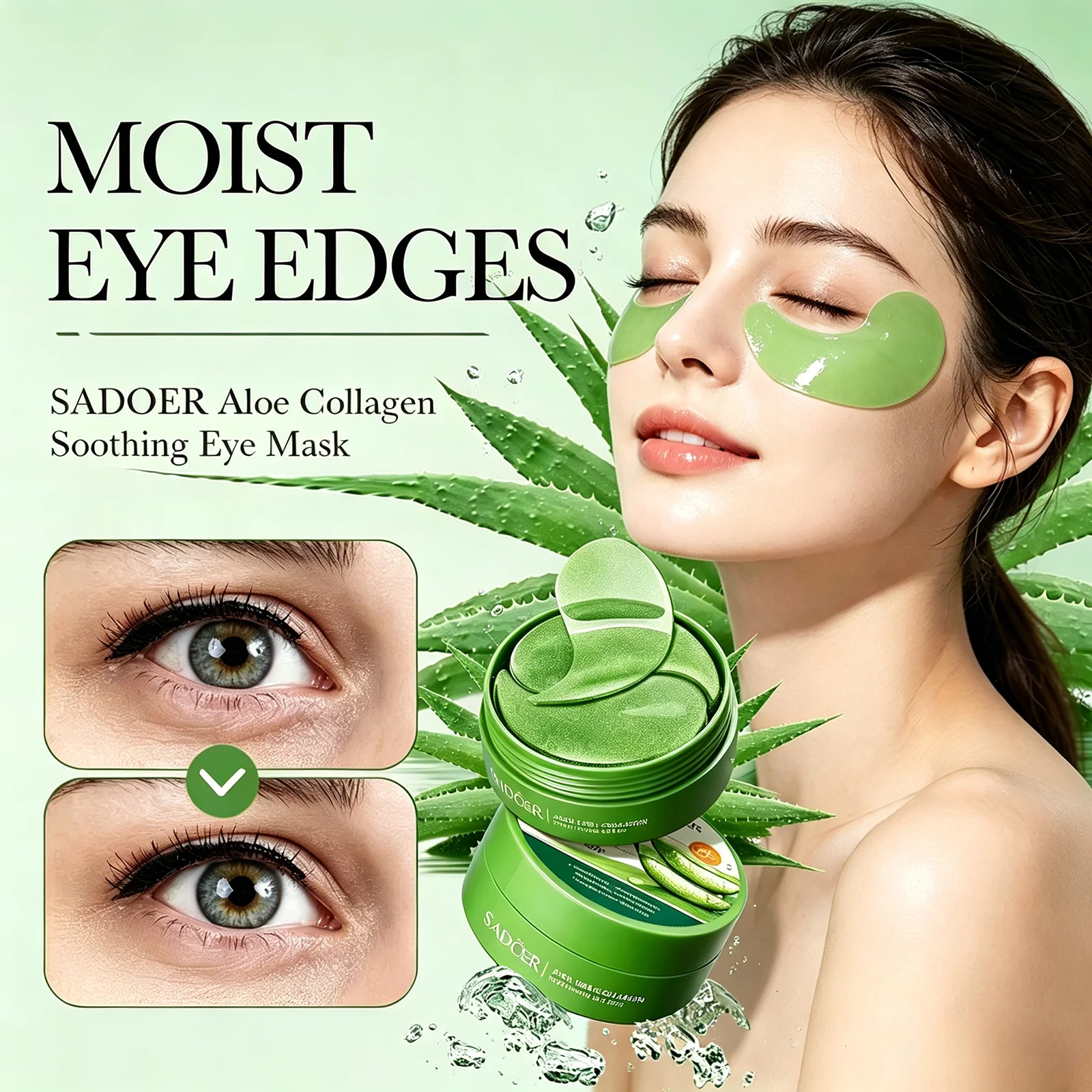 SADOER Aloe Vera Collagen Eye Mask 60pcs Hydrating Moisturizing Firming Reduce Dark Circles Under Eye Pads Skin Care