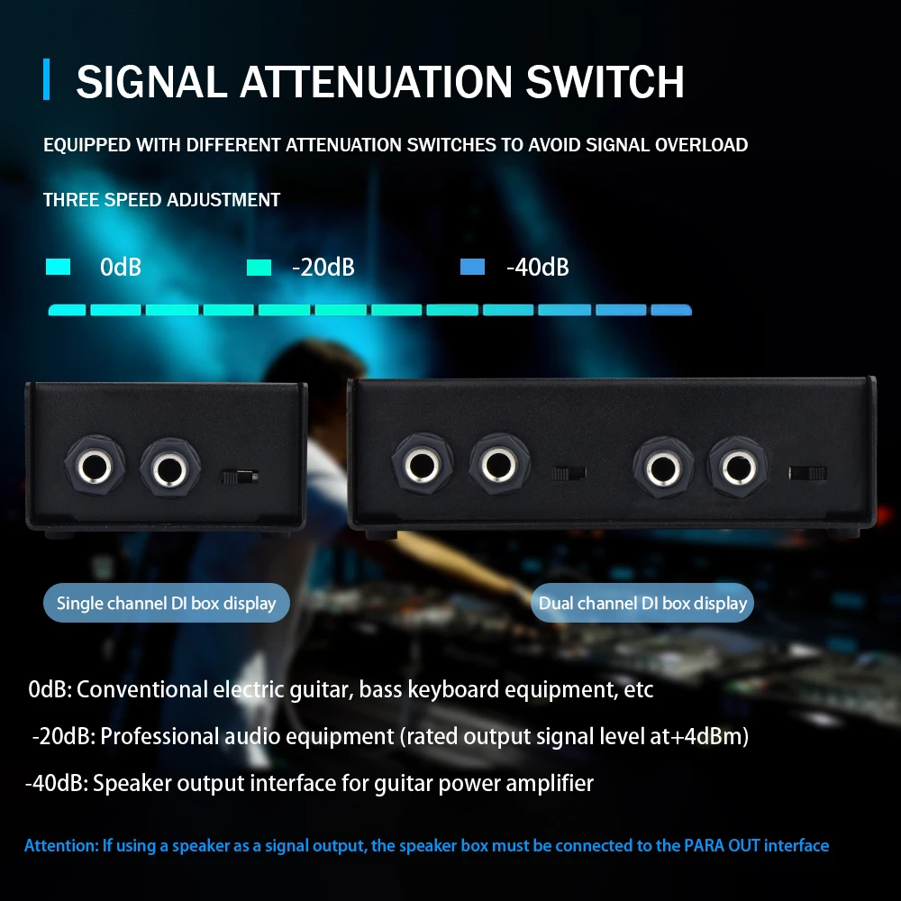 صندوق DI الصوتي السلبي 1-2 قناة، نظام صوت أحادي DI صندوق توصيل مباشر منخفض الضوضاء، مضخم صوت، مكبر صوت، جيتار، باس