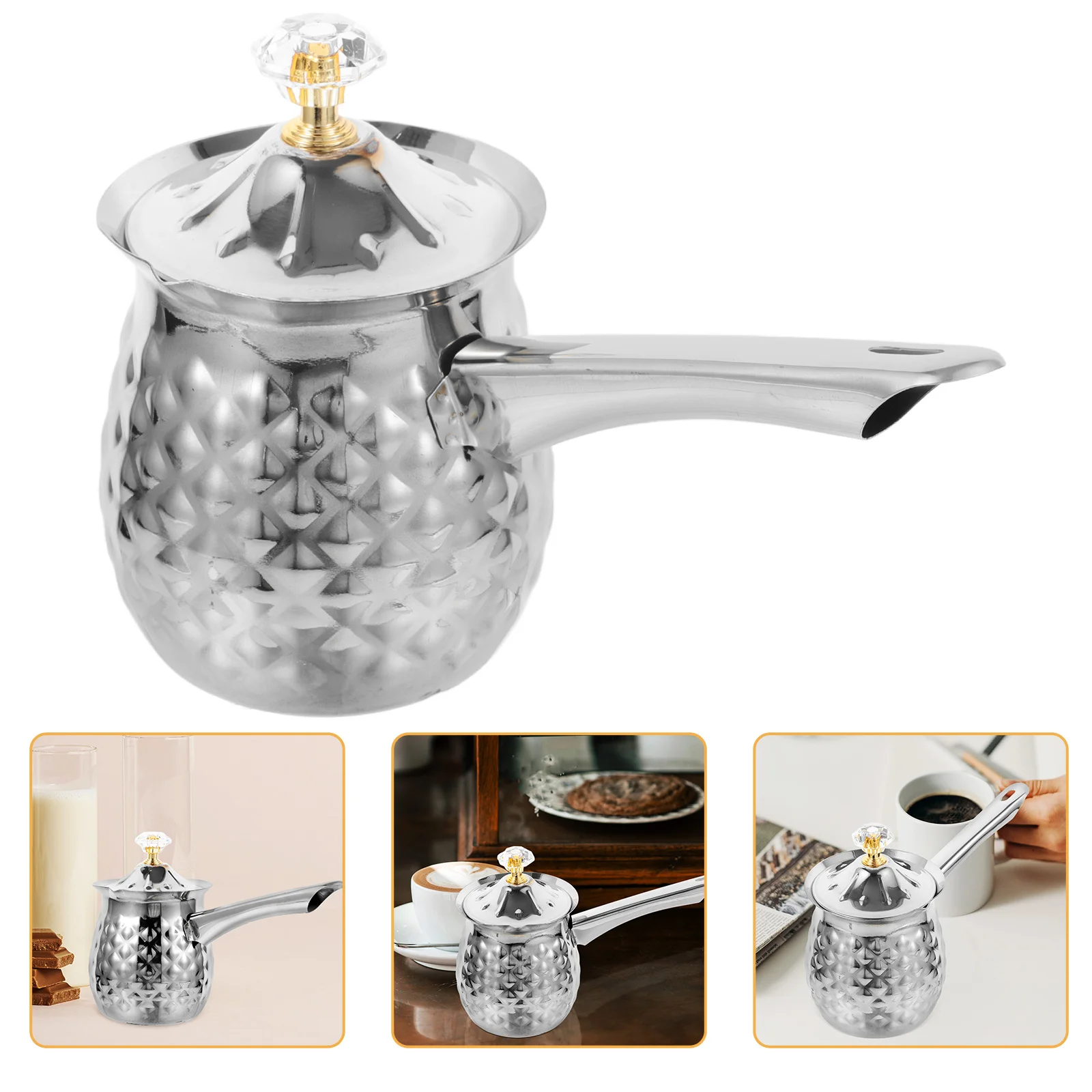 

Stainless Steel Coffee Pot Vintage Household Milk Heating Kettle Lightweight Metal Beverage Pot For Home Coffee Shop Use Turkish