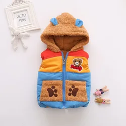 Autumn And Winter Baby Girl Vest Baby Girl Warm And Plush Vest Jacket Fashionable Zipper Hooded Cartoon Sleeveless Jacket