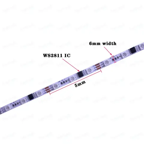 6mm width Pixel LED Strip Width 5m 60Leds/m SMD 5050 RGB Smart WS2811 WS812B Dream Color Addressable Light Tape 12V White PCB