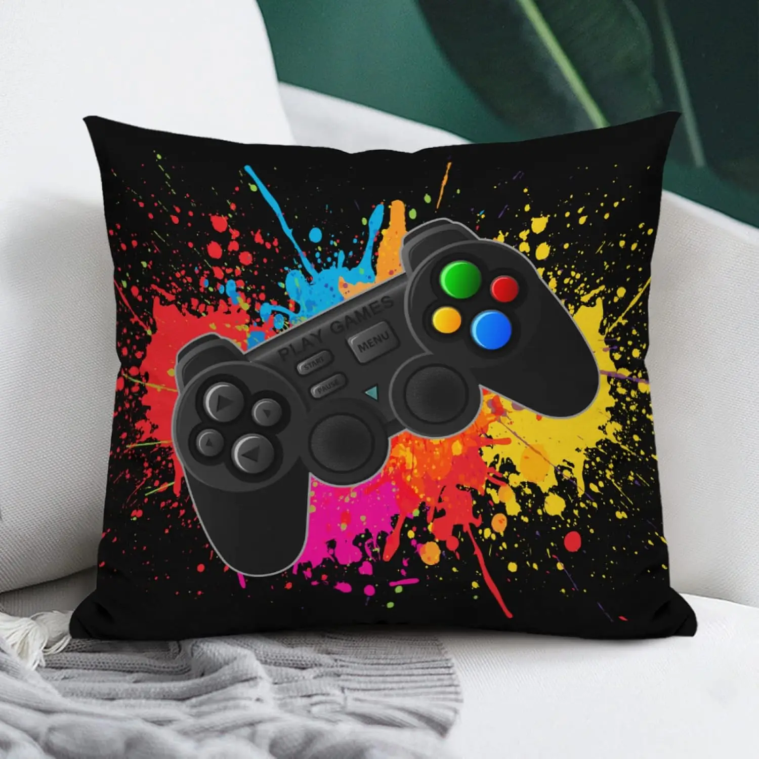 Gaming Controller Pillowcase 18x18 Inch Pop Art Video Game Throw Cushion Decor Trendy Retro Arcade Joystick Gift for Gamer Bedro