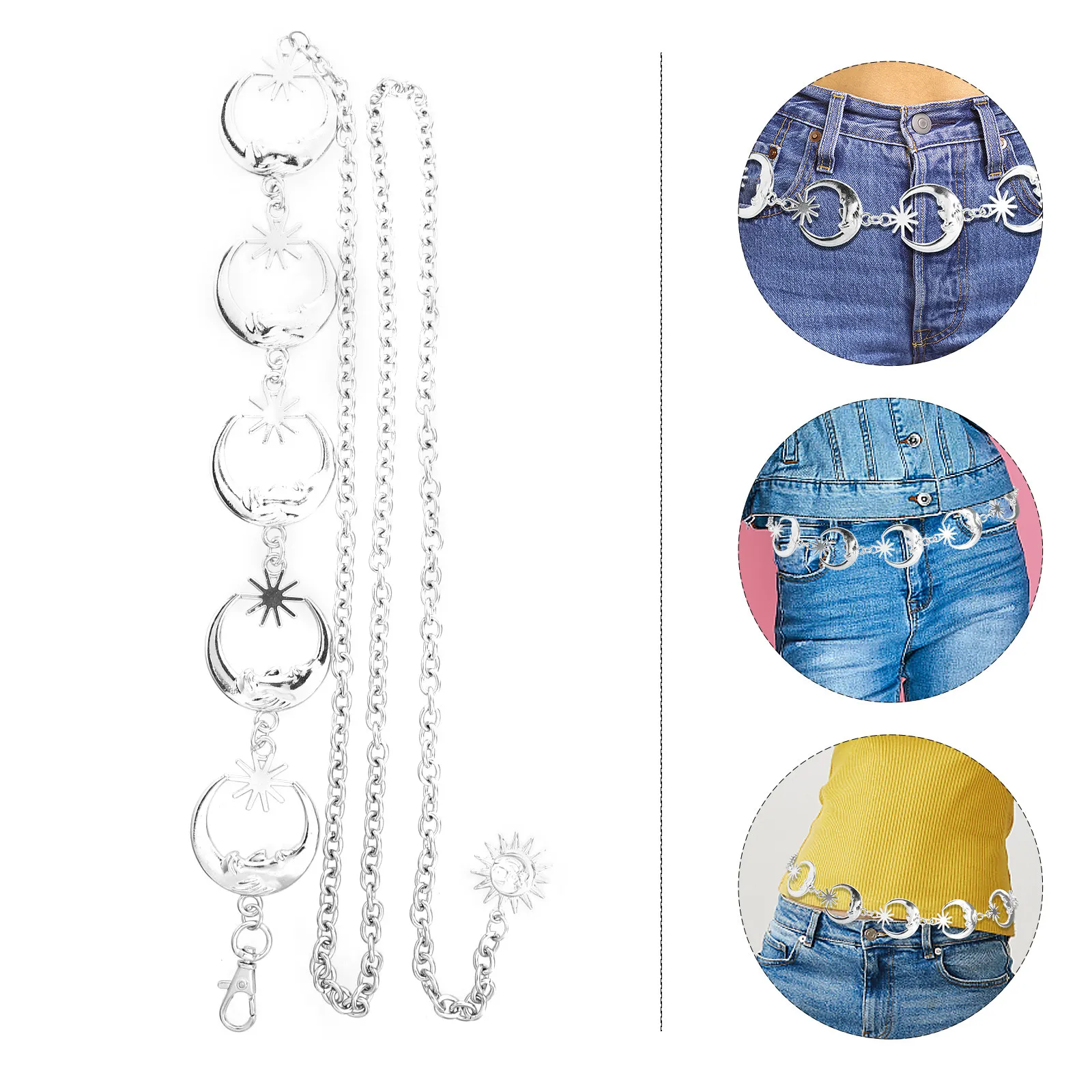 

Metal Waist Chain Belt with Star Moon Charms Elegant Body Chain for Belly Decor Casual Evening Wear Night Club Halloween
