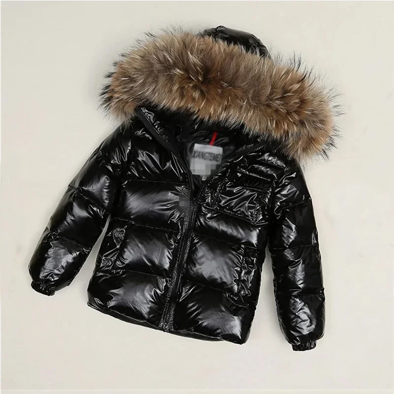 Winter boys' and girls' down jackets with real fur collar, thickened duck down, children's jackets