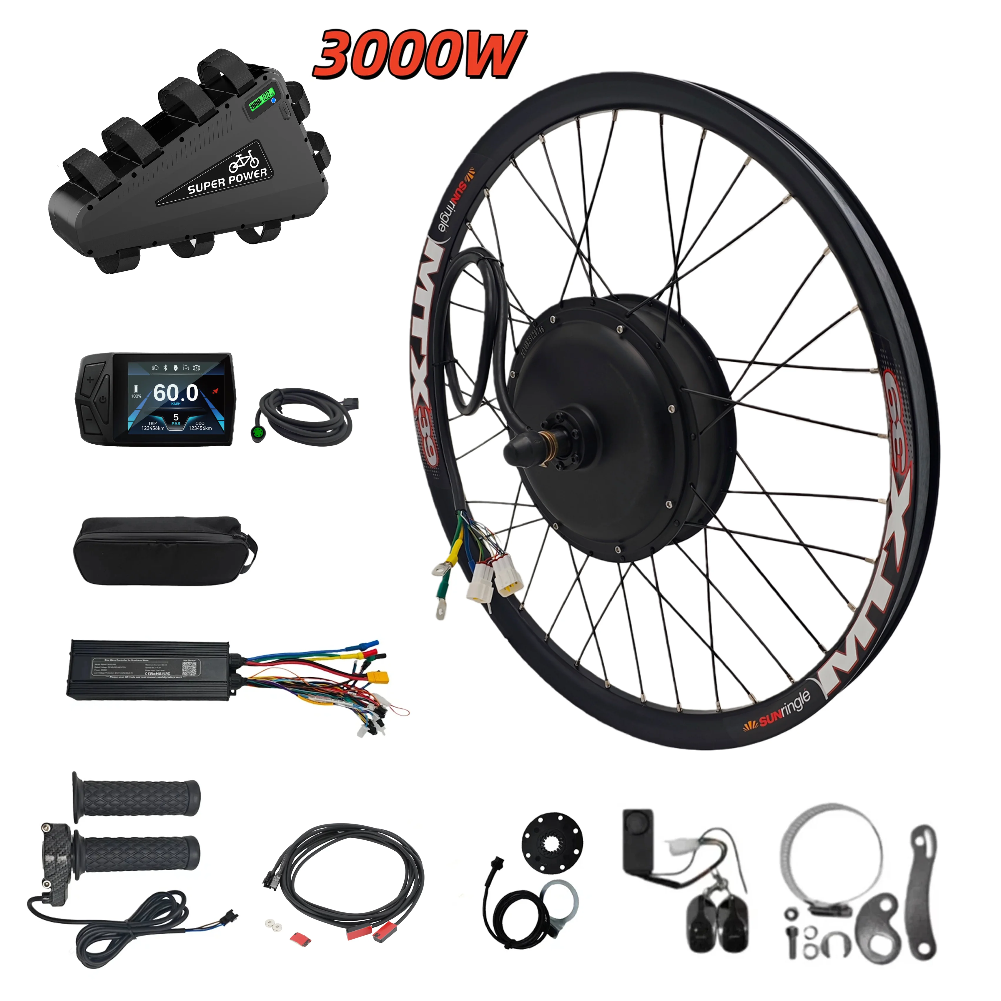 

48V-72V 3000W 24" 26" 27.5" 29" Ebike MTX39 Rear Motor Wheel Conversion Kits With 72V 20AH Battery dropout 135mm/155mm