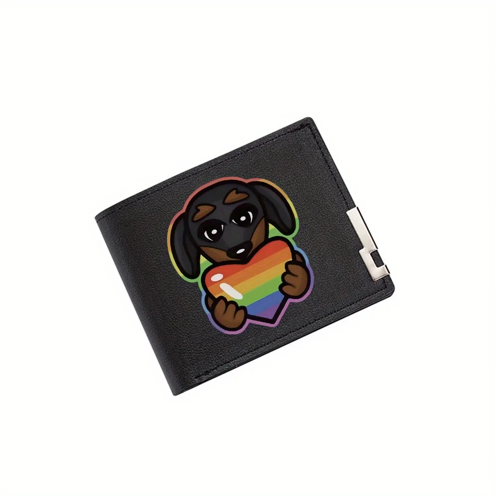 Dog holding rainbow heart love Men's Wallet Printing Design Simple Modern Stylish Business Father's Boyfriend's Christmas Lover'