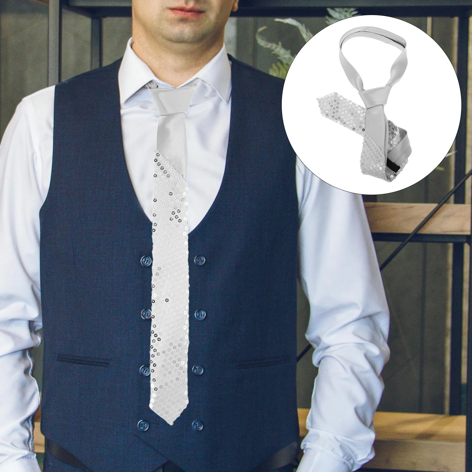 

Metal Sequin Necktie Punk Style Costume Party Music Festival Performance Accessory Decorative Tie Cosplay Ornament