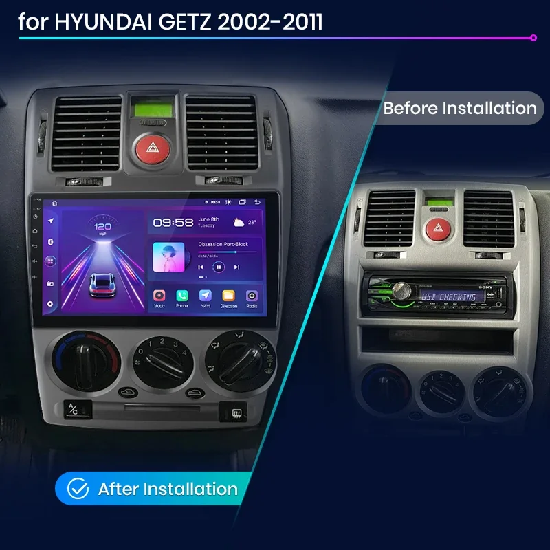 AWESAFE Android 13 AutoRadio for Hyundai Getz 2002 2003 2004 2005 2006 2007 2008 2009 2010 2011 Wireless CarPlay Multimedia 4G