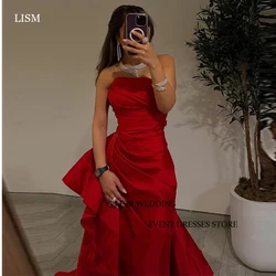 LISM Red Evening Dresses Long Strapless Pleats Prom Gowns Formal Party Occasion Dress Long Celebrity Party Dress Customised