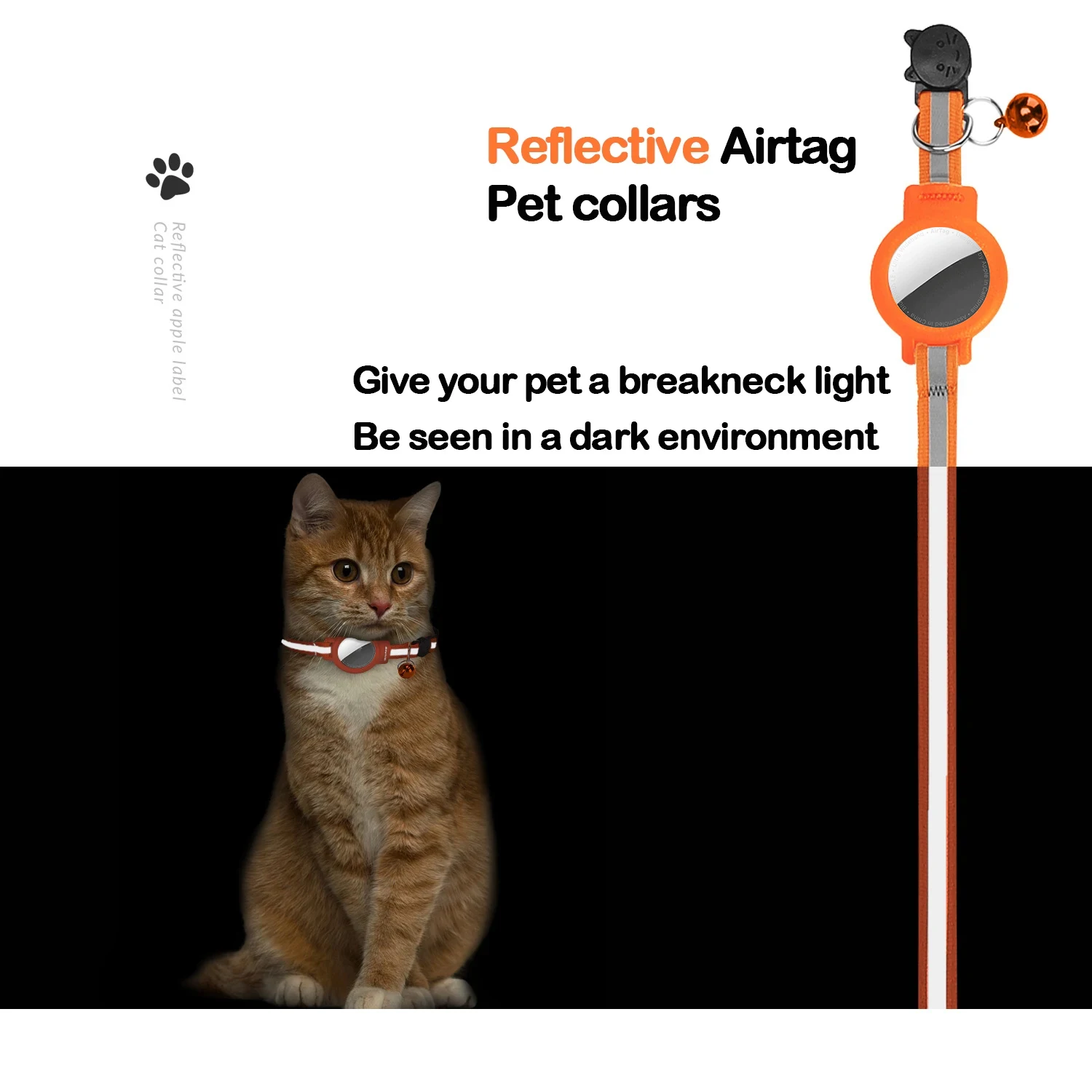 For Airtag Tracker Cat Collars With GPS Positionable Reflective With Bell Pet Locator Necklaces Cats Safe Anti-lost Accessories