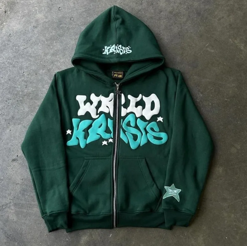 Hoodie ukuran besar pria Y2k, Hoodie jalan warna-warni Fashion huruf cetak, Hoodie ukuran besar, kaus ritsleting Hip-Hop kasual longgar, untuk pria dan wanita