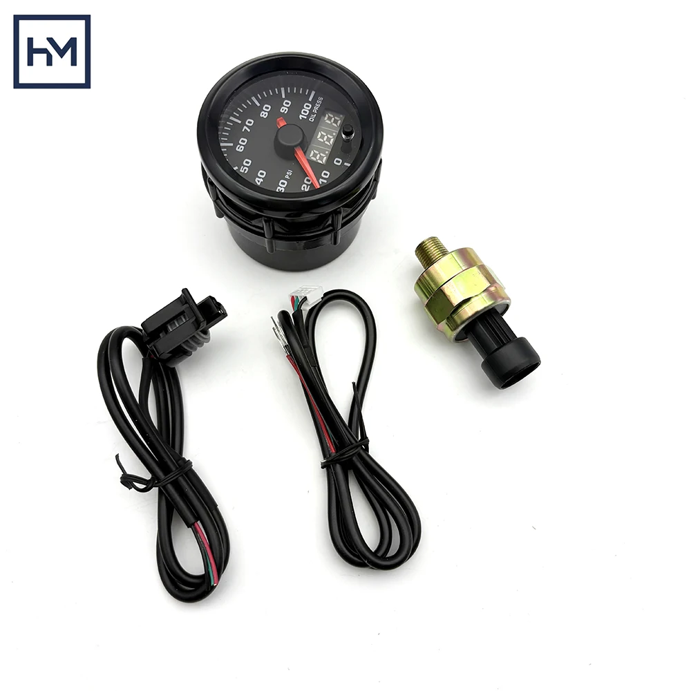 

12V 52mm 2Inch Oil Pressure Gauge 7 Color Backlight Pointer LCD Dual Display Auto Oil Press Meter with Sensor