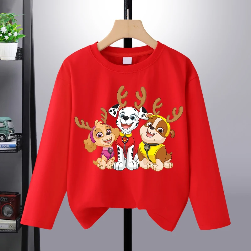 Paw Patrol Kerst T-shirt met lange mouwen voor jongens meisjes Cartoon Leuke Kerst T-shirts Kinderen Nieuwjaar Mode Kawaii Kleding