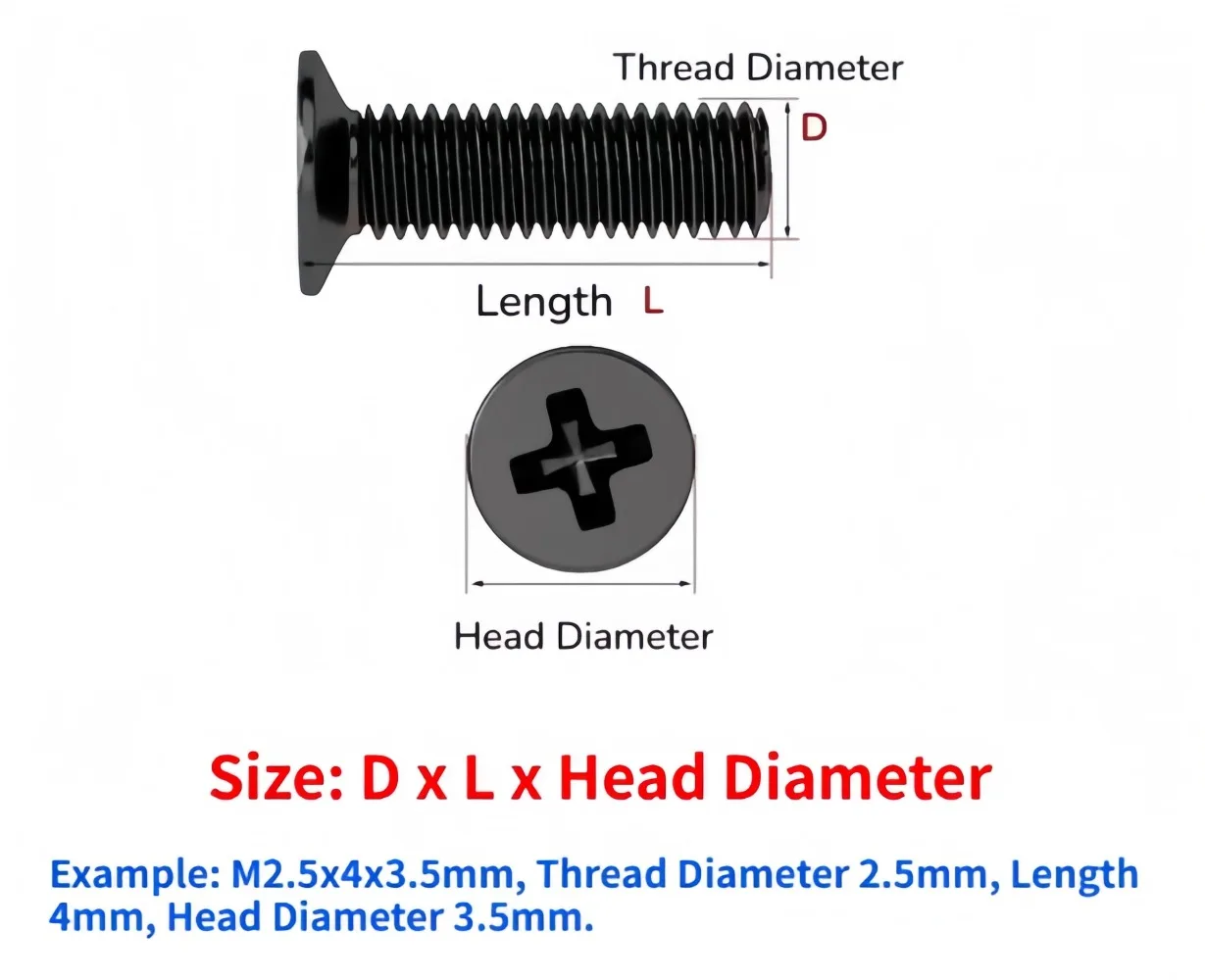 20‑200Pcs Black 304 Stainless Steel Phillips Countersunk Flat Head Screw M2‑M6, Length 3‑30mm Cross Recessed Machine Fastener