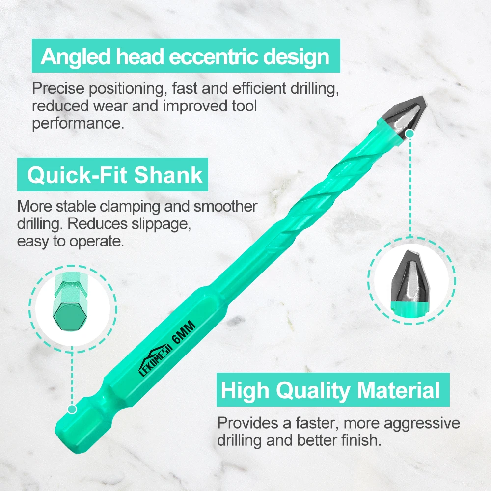 LEKOMESH 10Pcs 6-10mm Drill Bits Set Quick-Release Shank Carbide Tipped Hole Saw For Drilling Wood Masonry Concrete Ceramic Tile — zdjęcie 7