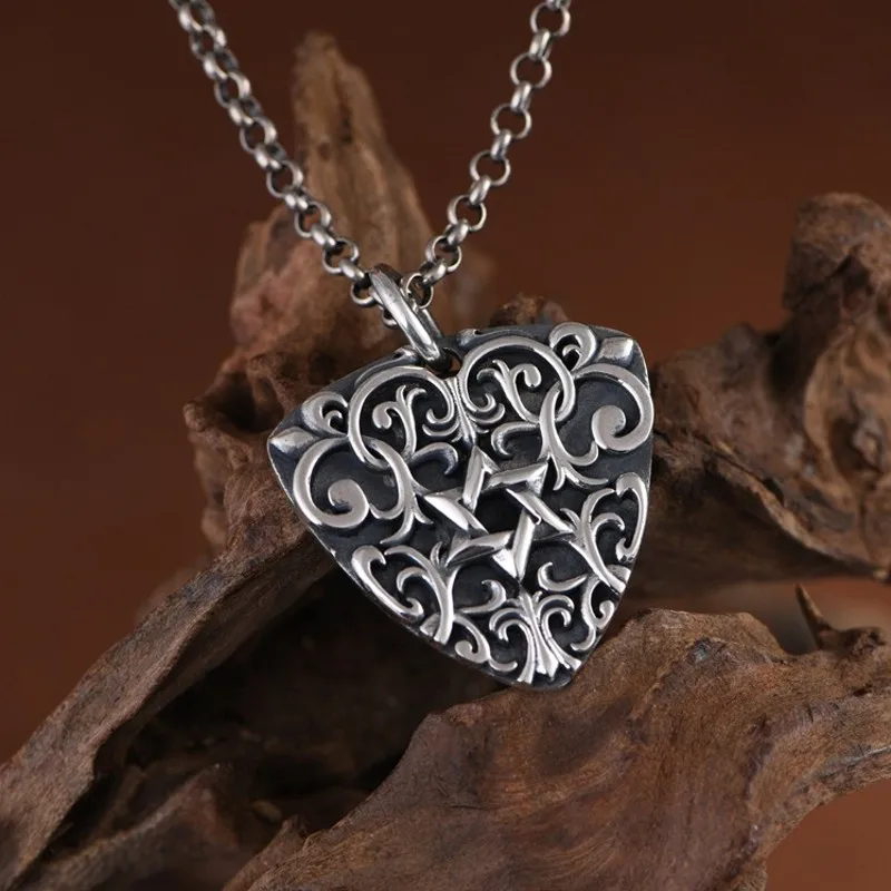 BOCAI New S925 Sterling Silver Jewelry Vintage Fashion Tang Grass Hexagram Pendant Selected Birthday Gift