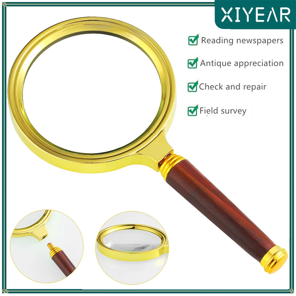 5X Handheld Magnifier Reading Magnifier Loupe Glasses With Rosewood Handle For Book And Newspaper Reading