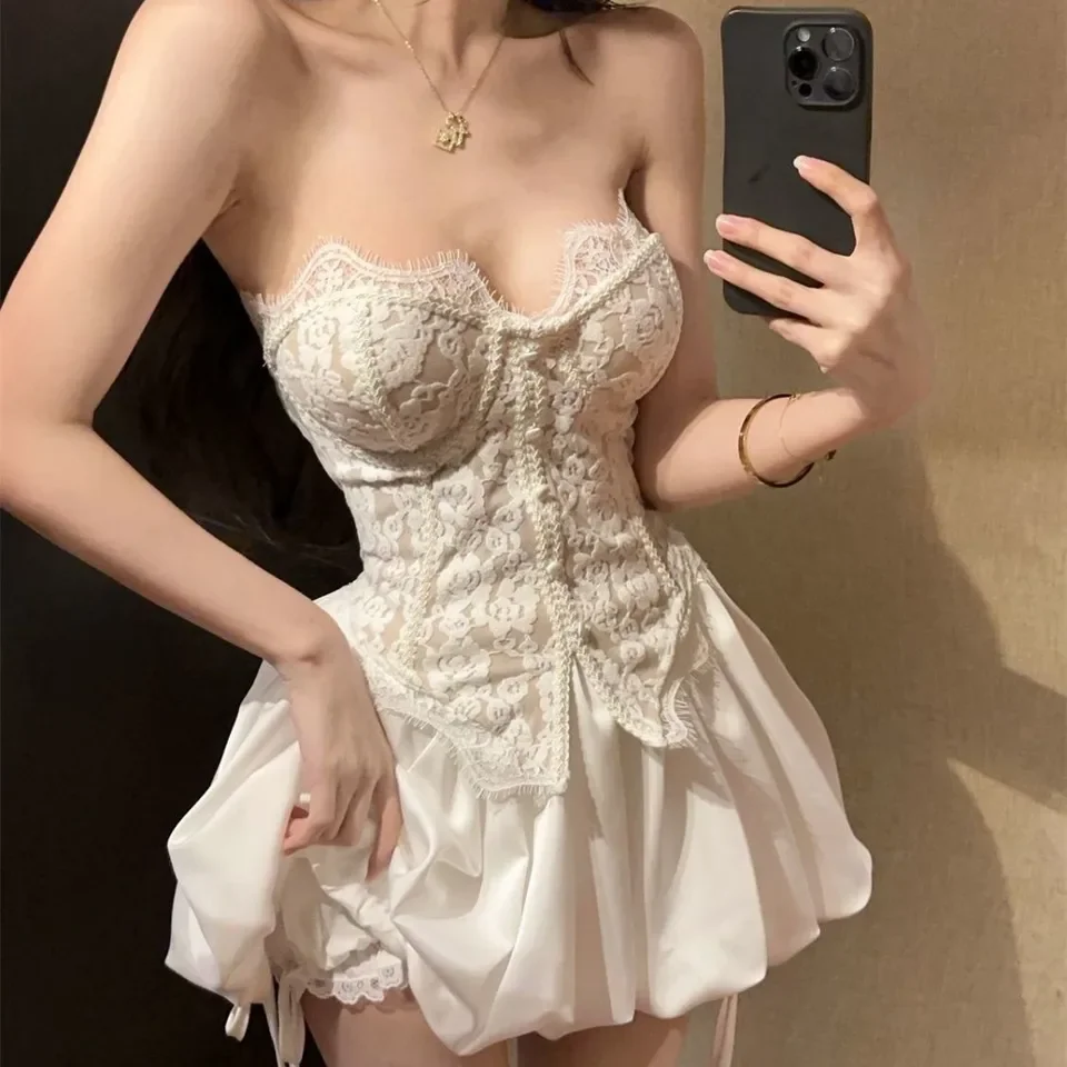 Autumn and Winter New Lace Waist Cinching and Strapless, Pure Desire Style, Spicy Girl Suspender, Back Zipper