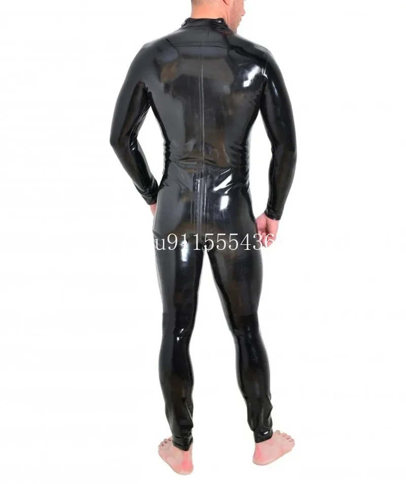 Handmade Double Shoulders Zipper Men's Full body Design Sexy Latex Tight Jumpsuit Rubber Catsuit Clothing with Crotch Zip - view 3