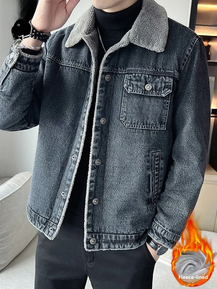 

Men's Denim Jaet Winter New Faion Brand Fce Casual Jaet Loose Fit Button Decor Cotton Polyester Blend