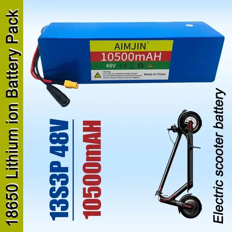 

48V 10.5Ah 13S3P 18650 Battery Rechargeable Lithium Pack for E-Bike Electric Scooter Bicycle 1000W with BMS And 54.6V Charger
