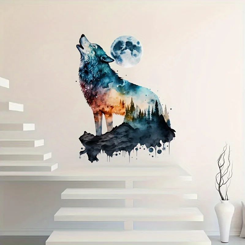 Color Wolf Wall Stickers Bedroom Living Room Study Sofa Background Wall Office Home Decoration Funny Decal S212