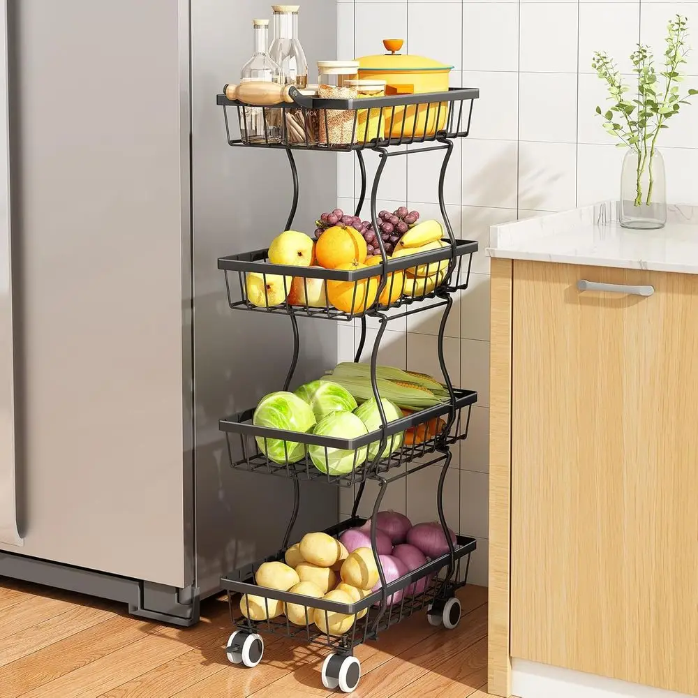 

ruit Basket Kitchen Pantry Organizers and Storage - 4 Tier Stackable Metal Wire Basket Stand or ruit Vegetable Snacks Jars Bins