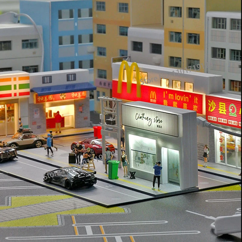 Miniature 1/64 Bar Convenience Store Supermarket Architectural Scene Model Street View Micro Light Decorative Background Panel