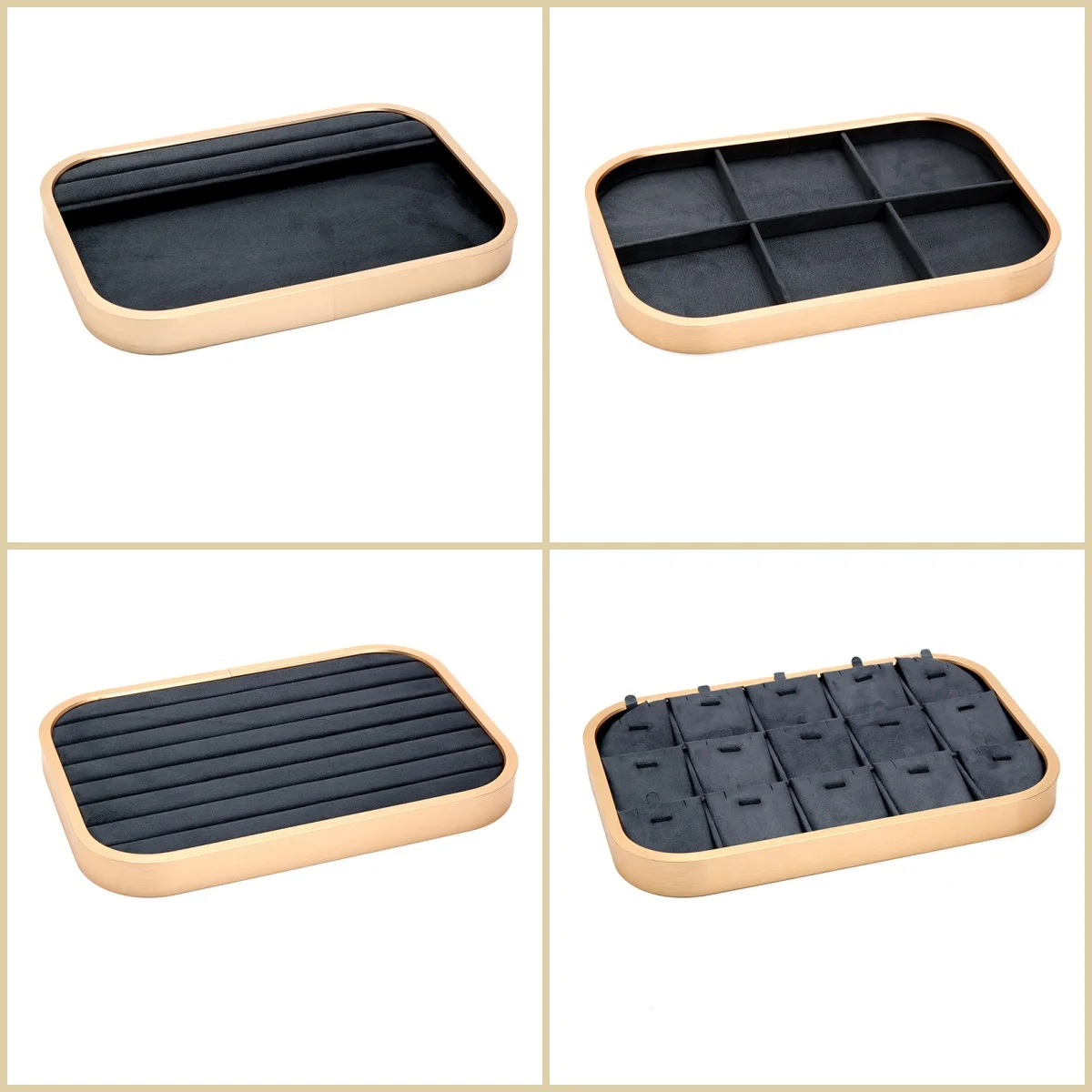 Metal-Edge Rounded Corner Microfiber Jewelry Display Tray, Ring Stud, Pendant, Necklace, Bracelet Storage Tray