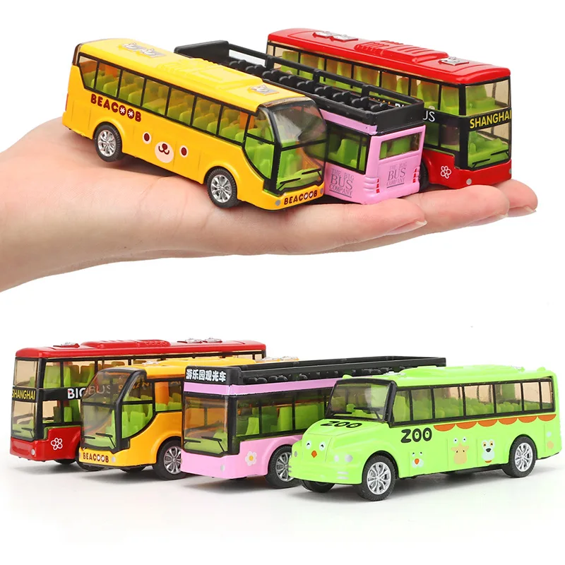 4pcs/Set Mini Alloy Car Model Double Decker Bus Simulation Pull Back Bus Kids Toy Boy Birthday Gift Model Collection p222
