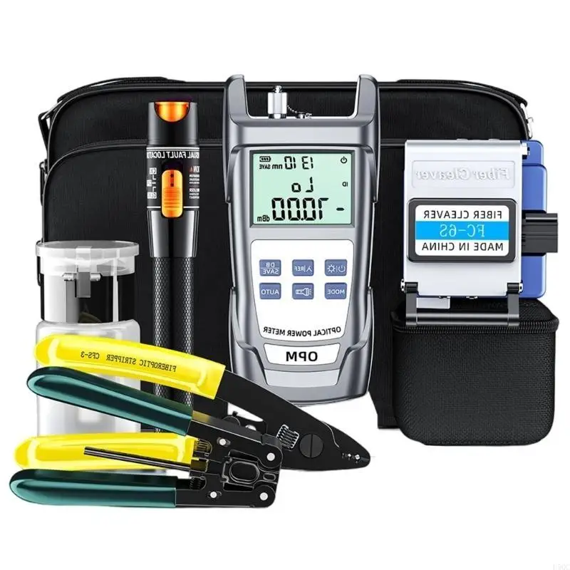 

Профессиональный комплект для установки оптоволокна включает в себя измеритель мощности для зачистки скалывателя, визуальный для