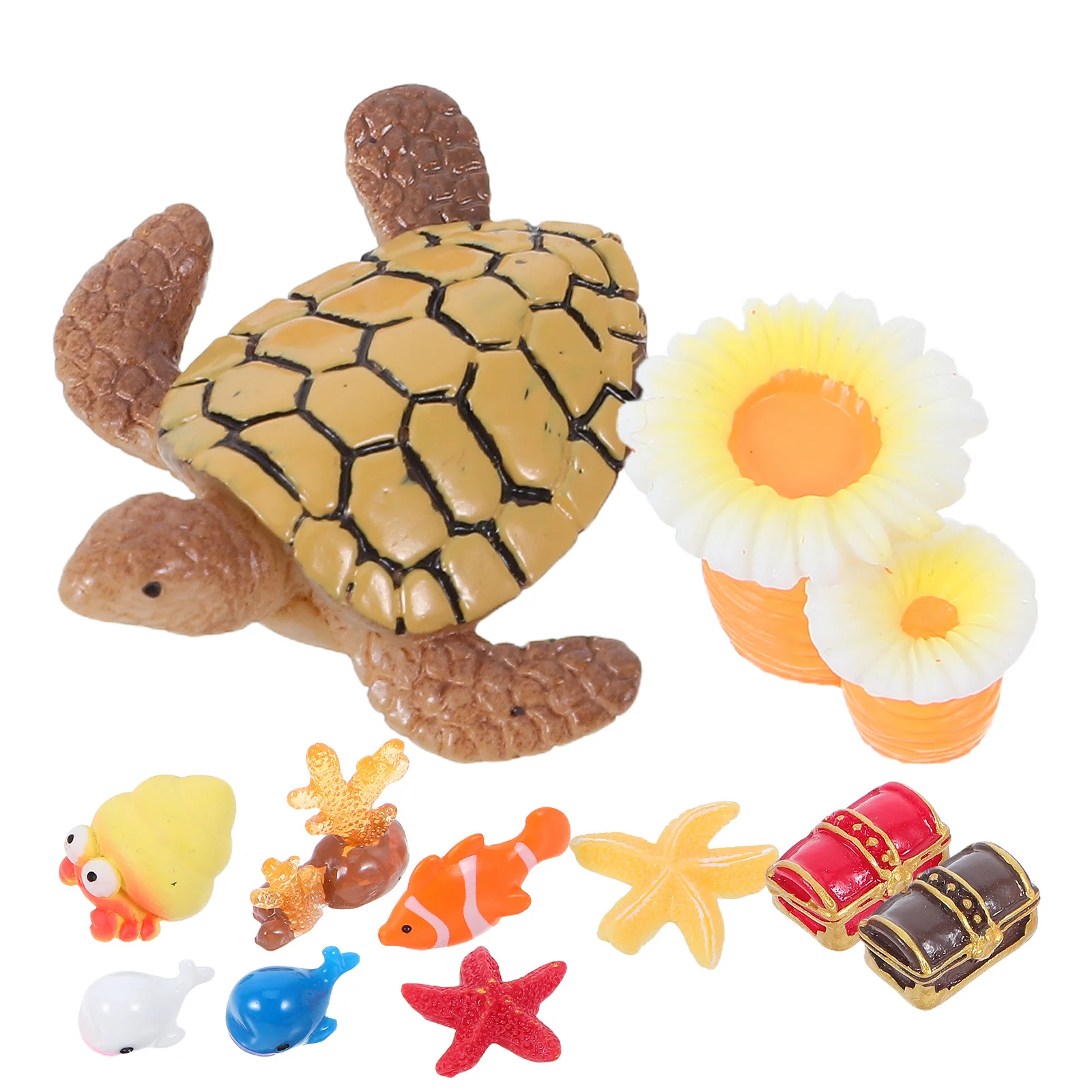 

11pcs Miniature Beach Decoration Resin Waterproof Diy Ocean Theme Micro Landscape Ornament For Dollhouse Garden Fish Tank Cake