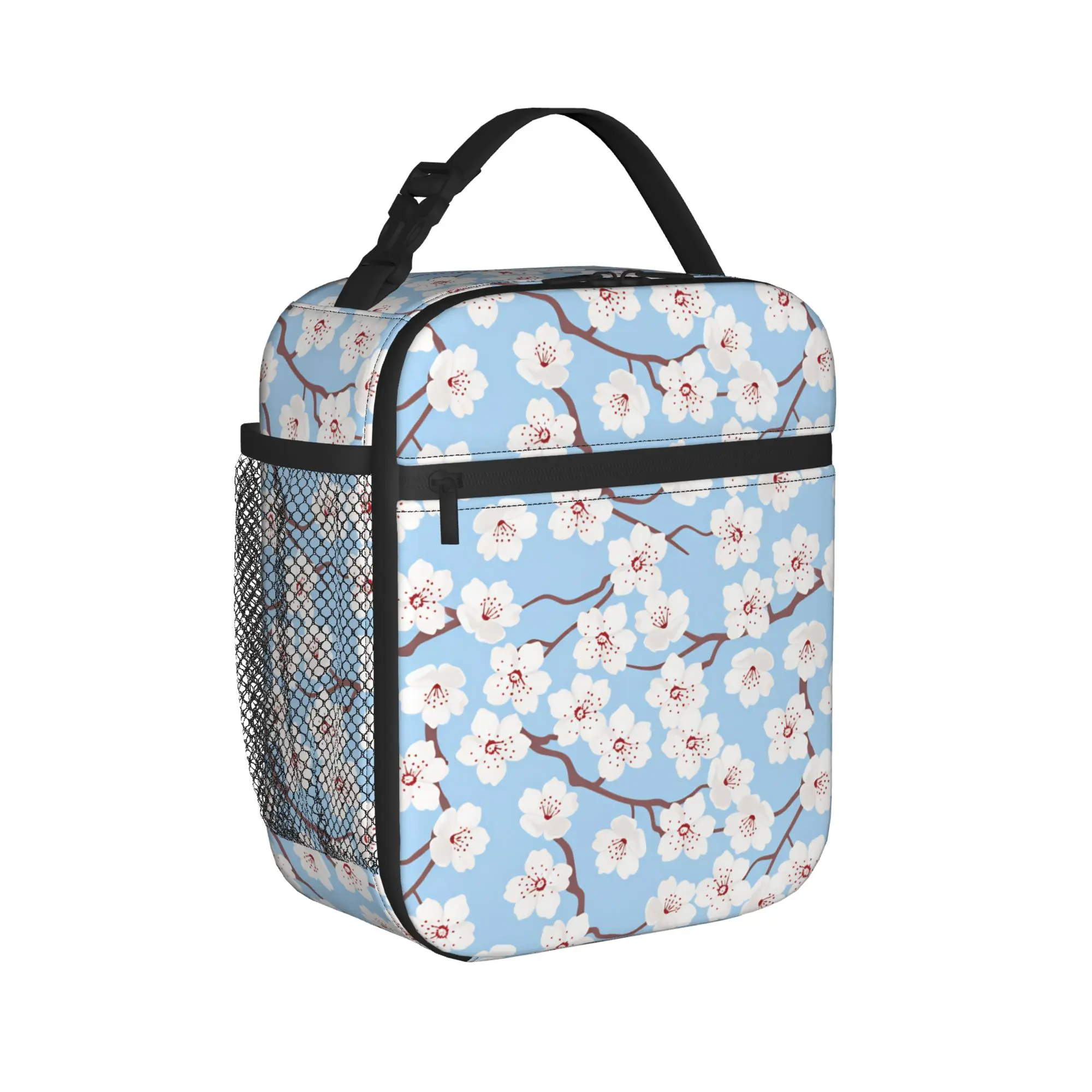Japanese Sakura Cherry Blossoms Lunch Bag Kawaii Lunch Box Picnic Insulated Thermal Lunch Bags For Women Oxford Print Cooler Bag