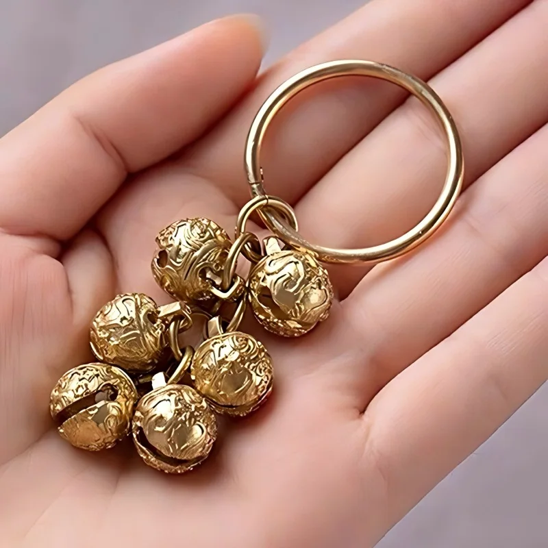 Vintage Brass Bell Keychain Handmade Wind Chime Pendant for Key Bag Car Home Decoration