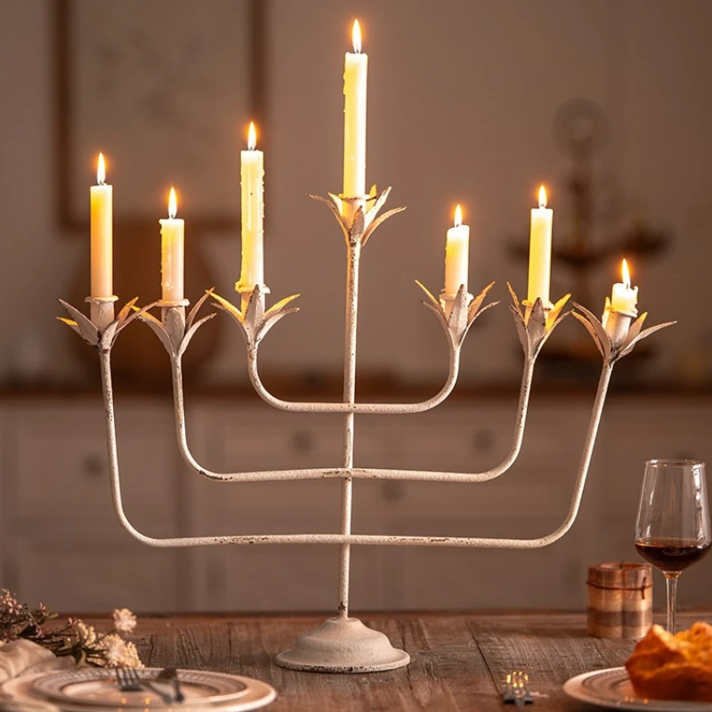 French retro candle holder ornament palace style seven-headed wrought iron restaurant romantic atmosphere