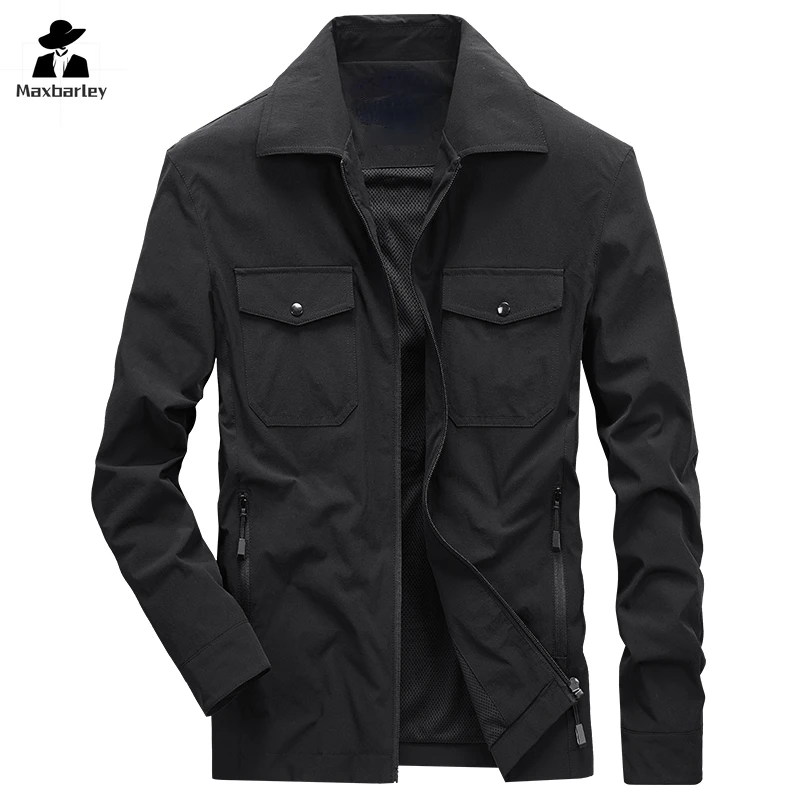 

Autumn 2024 Jacket Men's High-end Luxury Slim-fit Lapel Zipper Pocket Windbreaker Jacket Fashion Business Male Mesh Lined Coat