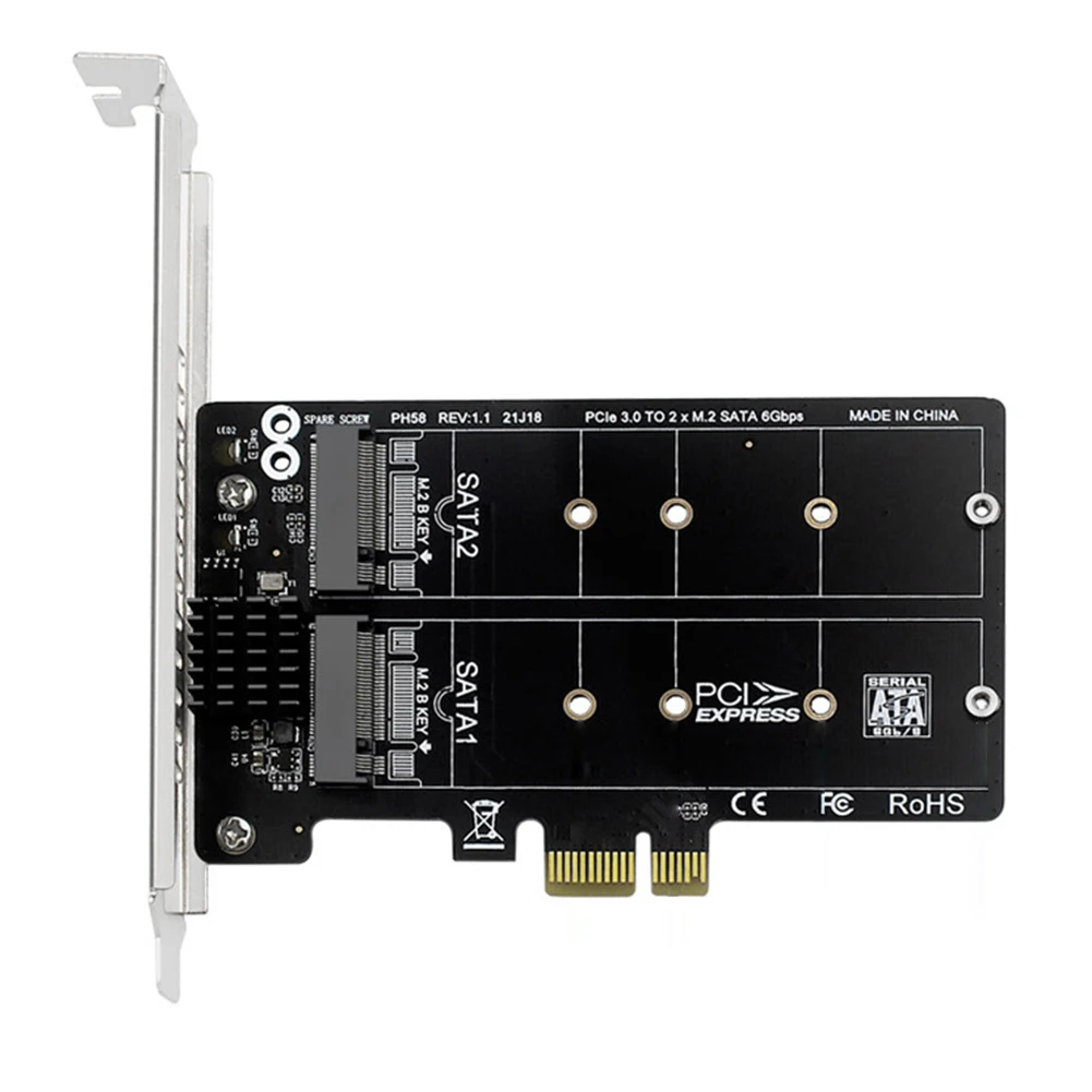 M.2 SATA To PCIE Adapter Card Double Disc Expansion Card PCIe X1/X4/X8/X16 M2 SATA Extended Card Support M.2 SSD 2230/42/60/80